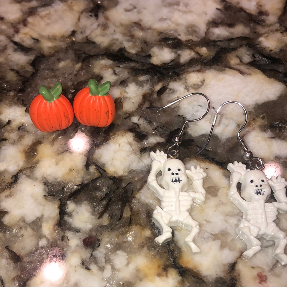 Pumpkin and skeleton earrings